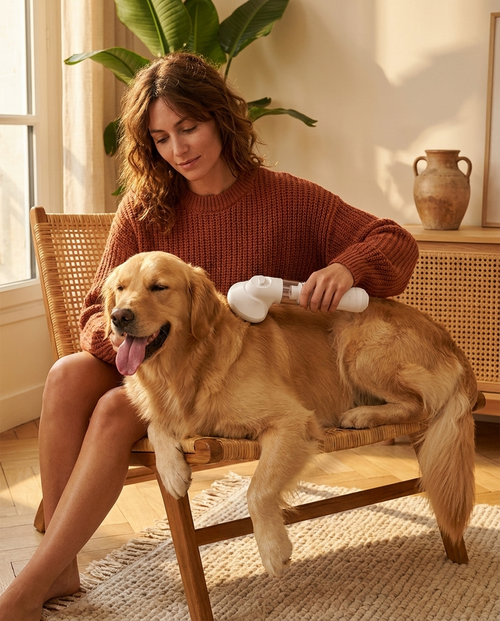 Pawlm — lifestyle hero femme + Golden Retriever